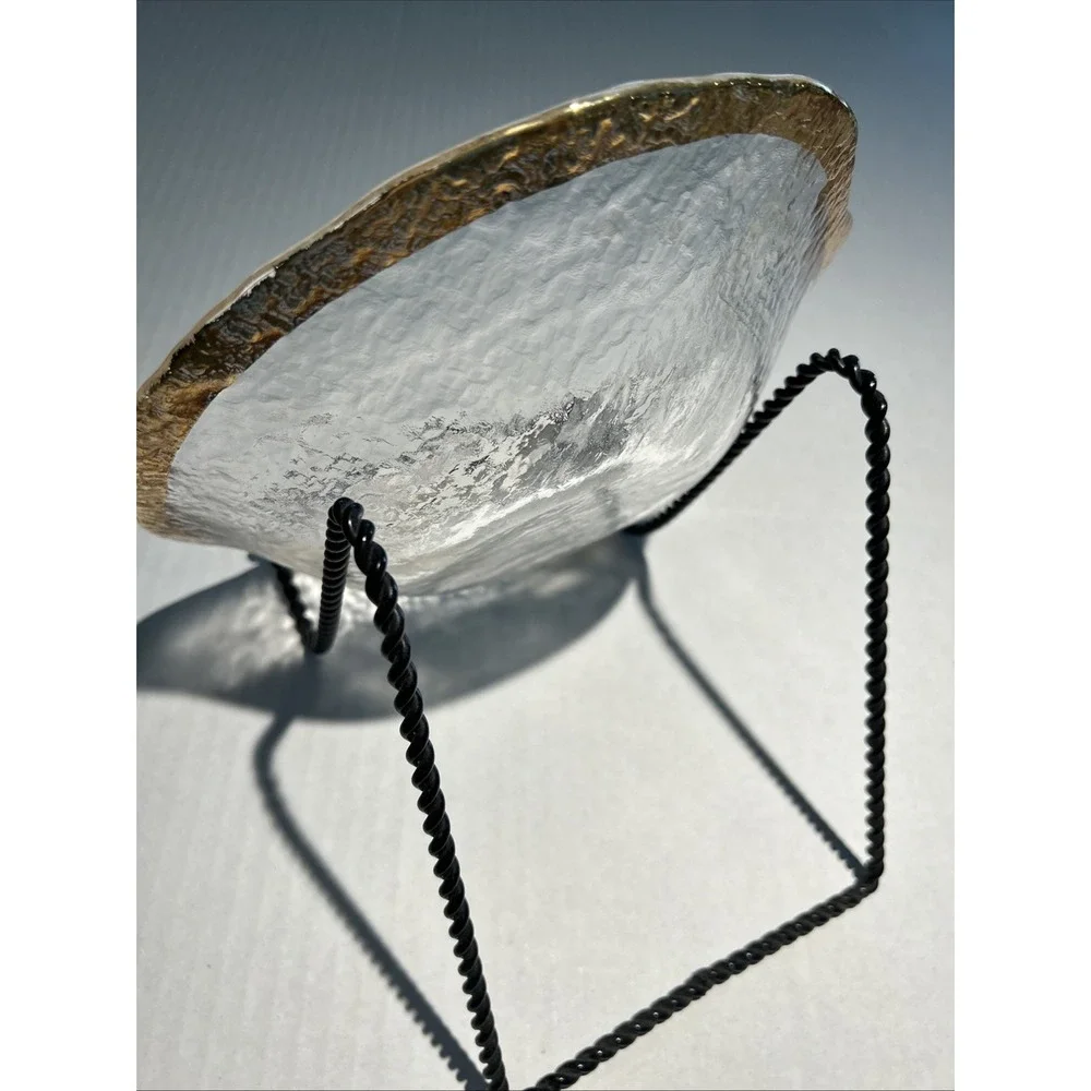 Glacier IVV Italian Textured‎ Art Glass 10K Gold Trimmed 9 Inch Serving Bowl